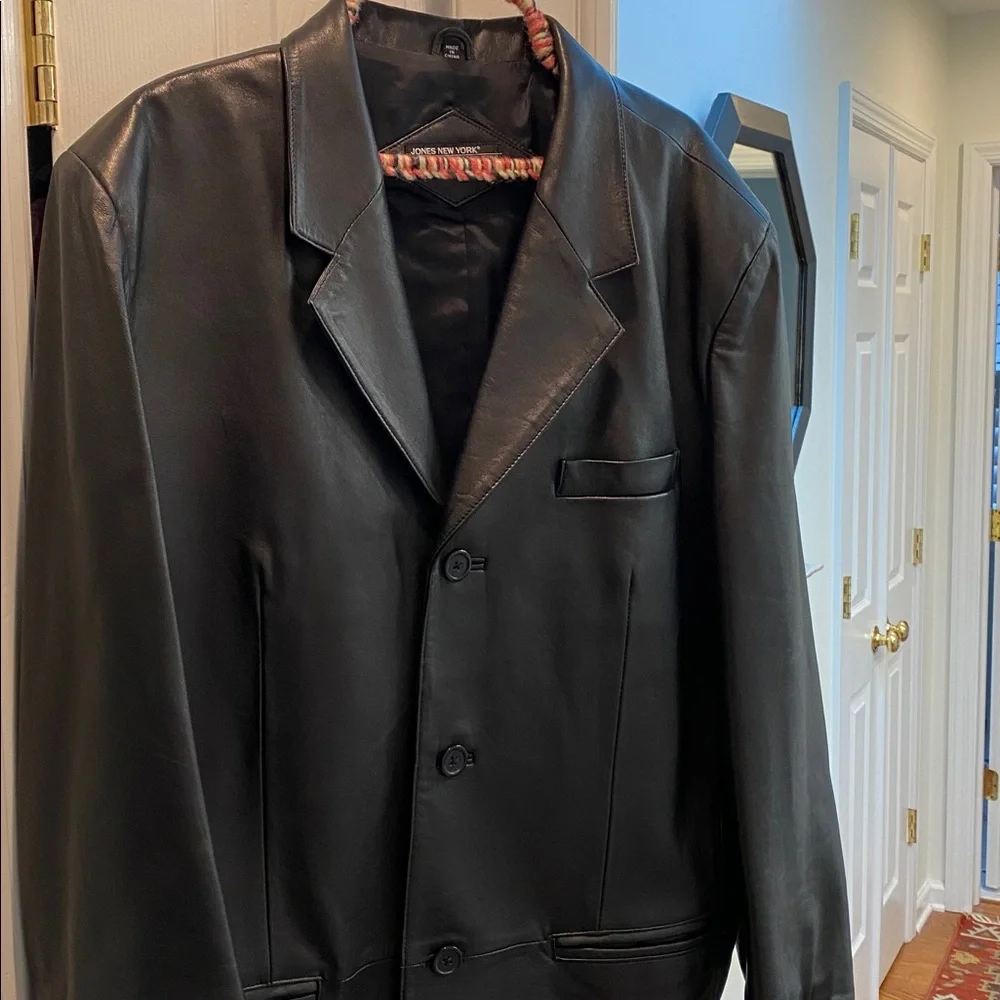 Jones New York Black Leather Sport Coat